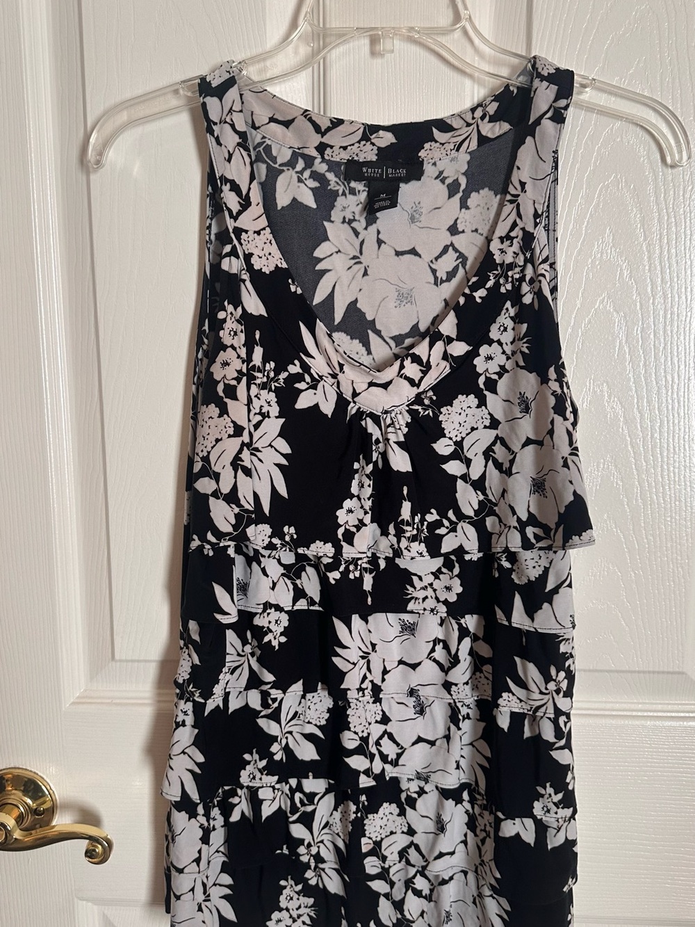 White House Black Market Black and White Floral Tiered Sleeveless Tank